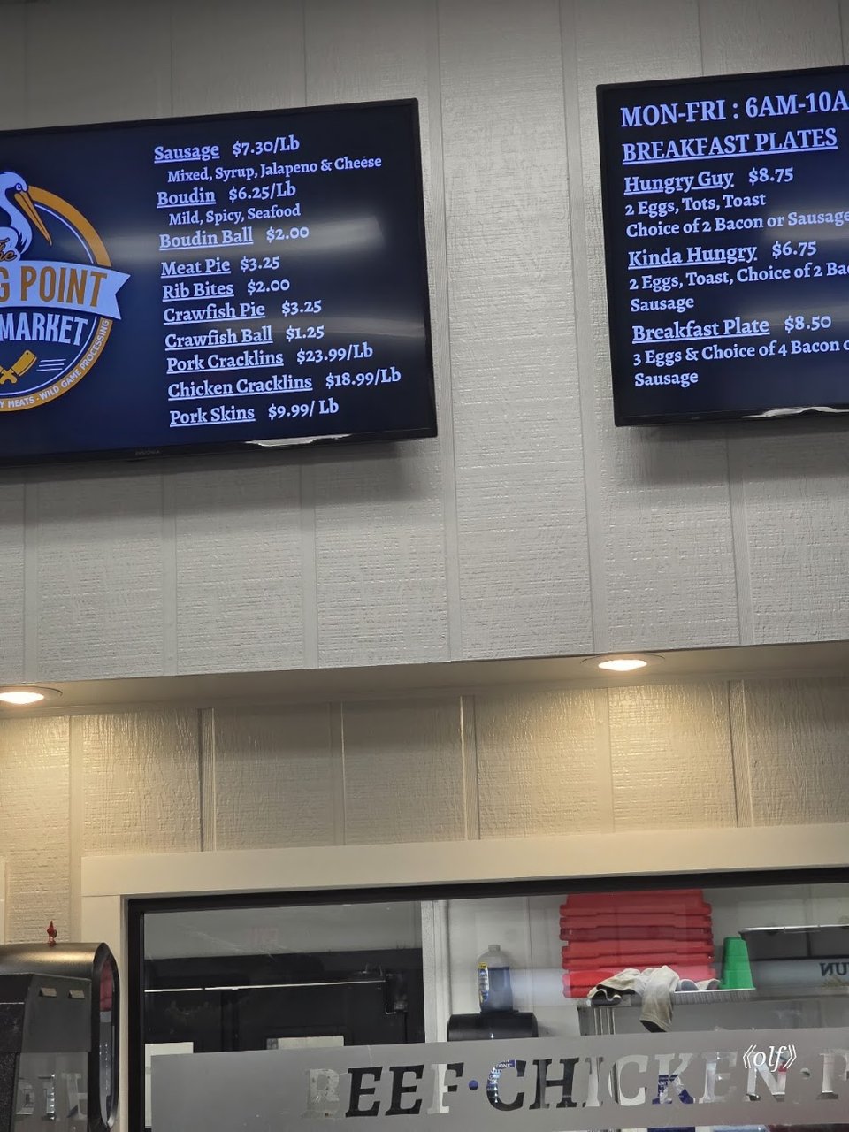 Simple menu listing restaurant seafood selections.